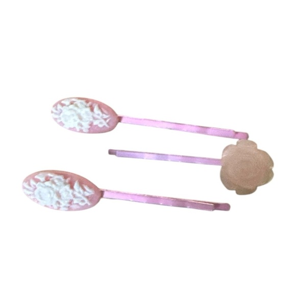 Spring Pink Floral Cameo Hair Pins Girls Clips Statement Accessories Barrett’s - Picture 4 of 8